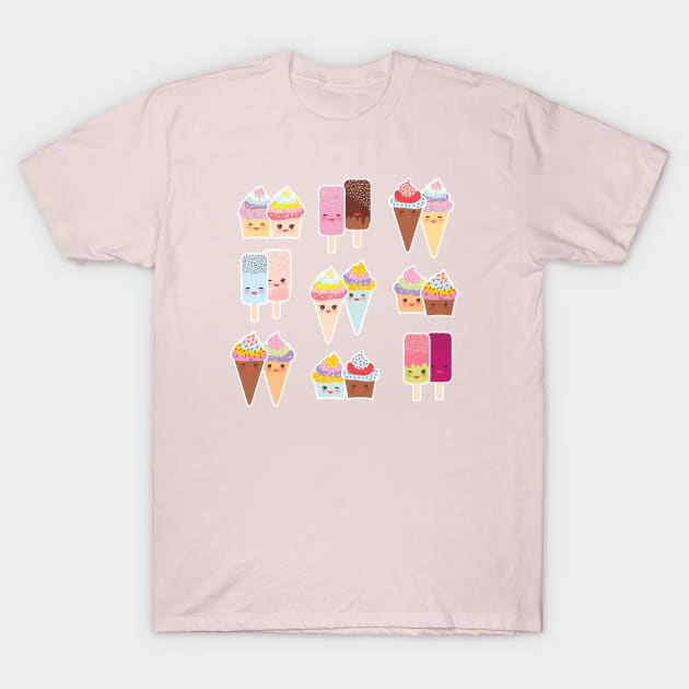 Cupcakes, Ice Cream and Ice Lolly T-Shirt by EkaterinaP